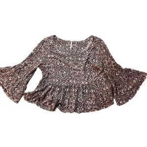 Free People Crop Top Babydoll Floral Boho Ruffle Bell Sleeve Cropped Flowey XS